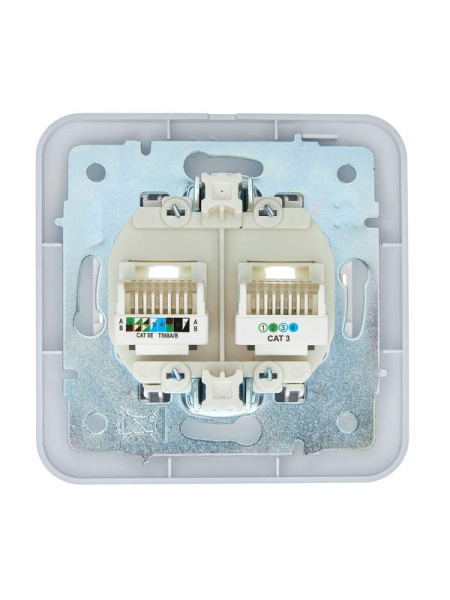 Розетка компьютерная+телефонная 2-м СП ASTI RJ45 + RJ11 в сборе бел. LEZARD 7081-0202-143