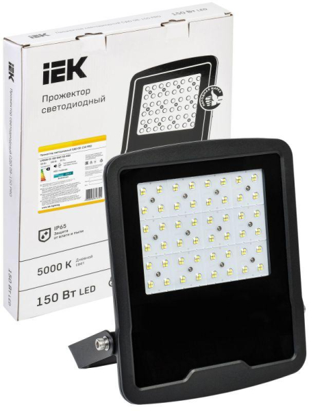 Прожектор светодиодный СДО 08-150 PRO 40х90град. 5000К IP65 черн. IEK LPDO8-01-150-40-90-50-K02