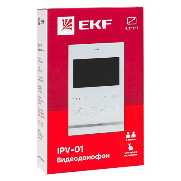 Видеодомофон IPV-01 бел. 4''TFT 4пр. 2 канала IP20 EKF int-ipv-01