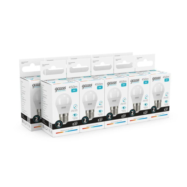 Лампа светодиодная Elementary 6Вт P45 шар 4100К нейтр. бел. E27 450лм GAUSS 53226