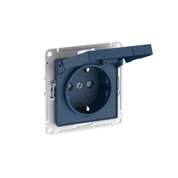Розетка AtlasDesign 16А IP20 с заземл. защ. шторки с крышкой быстрозажим. клем. механизм аквамарин SE ATN001146S