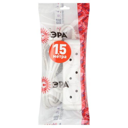 Удлинитель 3х1.5м без заземл. 10А IP20 U-3-1.5m-2х1 ПВС 2х1 Эра Б0028354