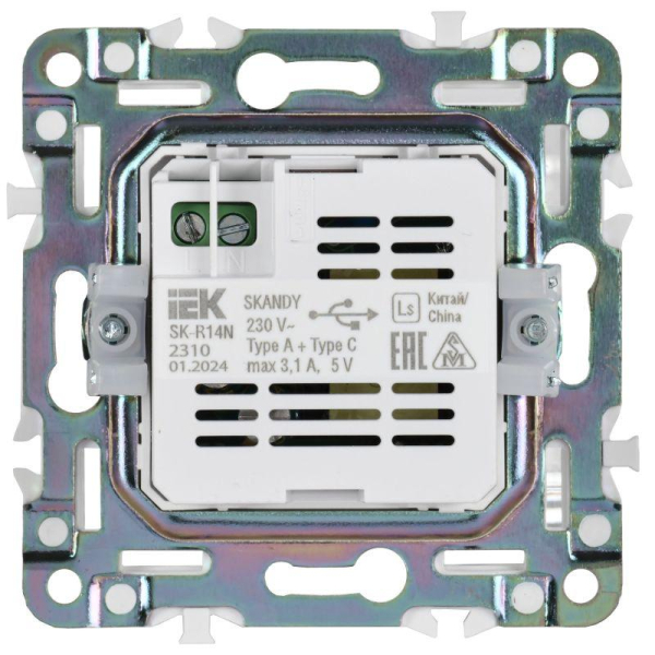 Розетка USB A+C 3.1А SKANDY SK-R14N никель IEK SK-U22-D31-K50