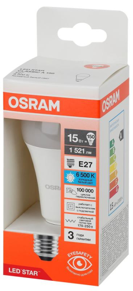 Лампа светодиодная LED Star 15Вт грушевидная 6500К E27 1521лм (замена 150Вт) OSRAM 4058075695443