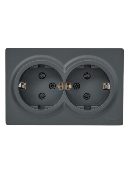 Розетка 2-м ОП LETO с заземл. закрытый корпус ПБТ графит LEZARD 752-3400-127B