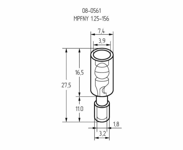 Разъем штекерный полностью изол. (AEM 1.25-156A) (уп.100шт) Rexant 08-0561