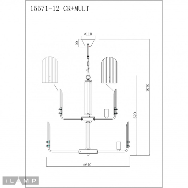 Подвесная люстра iLamp 15571-12 CR+MULT
