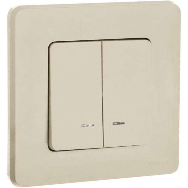 Выключатель 2-кл. Inspiria 10А IP20 250В 10AX с подсветкой/индикацией механизм сл. кость IEK 673631