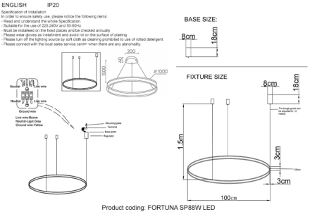 Подвесной светильник Crystal Lux FORTUNA SP88W LED GOLD