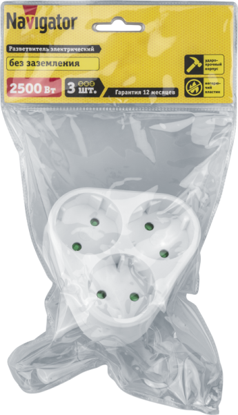 Разветвитель 3-м без заземл. 10А IP20 94 694 NAD-S-3X-WH треугольн. Navigator 94694