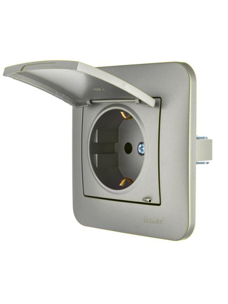 Розетка 1-м СП ASTI 16А IP20 с заземл. с крышкой термопласт в сборе платина. LEZARD 7081-3535-123В