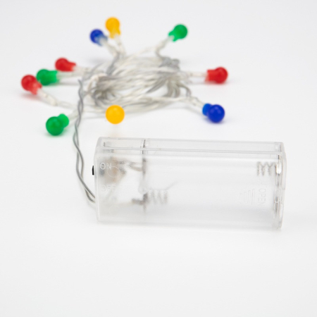 Гирлянда светодиодная Шарики 1,5 м, 10 LED, прозрачный ПВХ, цвет свечения мультиколор, 2 х АА (батарейки не в комплекте) NEON-NIGHT