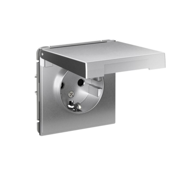 Розетка ArtGallery 16А IP20 с заземл. защ. шторки с крышкой механизм алюм. SE GAL000346