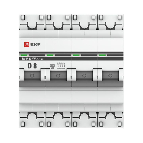 Выключатель автоматический модульный 4п D 8А 4.5кА ВА 47-63 PROxima EKF mcb4763-4-08D-pro