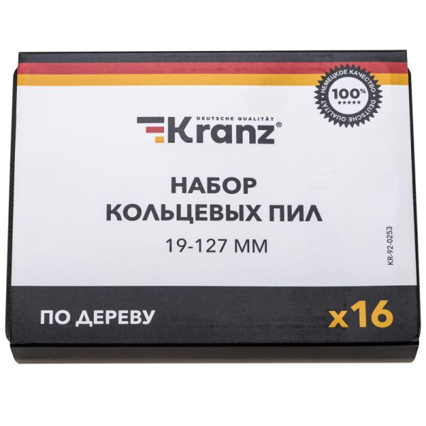 Набор кольцевых пил по дереву, 19-127 мм, 16 предметов KRANZ