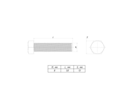 Болт с шестигранной головкой М8х50 EKF b6grm8x50