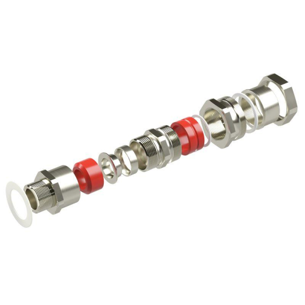 Ввод кабельный взрывозащ. серии КАС для бронир. кабеля М20х1.5 D5.8-12мм D9-17мм присоединительная резьба М25х1.5 IP66/68 никелир. латунь DKC KAC2M3MHK