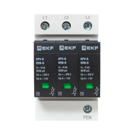 Ограничитель перенапряжения имп. ОПВ-D/3п In 5кА 230В EKF opv-d3