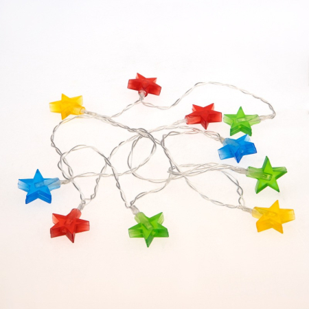 Гирлянда светодиодная Звездочки 1,5 м, 10 LED, прозрачный ПВХ, цвет свечения мультиколор, 2 х АА (батарейки не в комплекте) NEON-NIGHT
