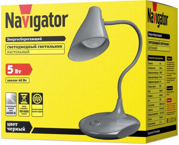 Светильник светодиодный настольный 14 225 NDF-D027-5W-4K-BL-LED 5Вт 4000К 300лм на основании черн. Navigator 14225