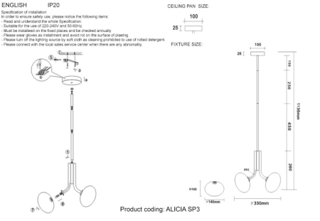 Подвесная люстра Crystal Lux ALICIA SP3 CHROME/WHITE