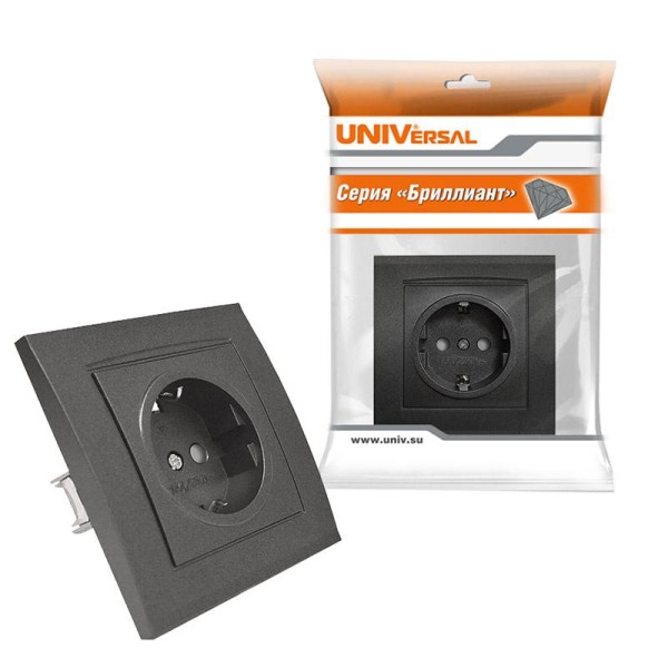 Розетка 1-м СП Бриллиант 16А IP20 с заземл. защ. шторки в сборе графит Universal 7947632-Gr