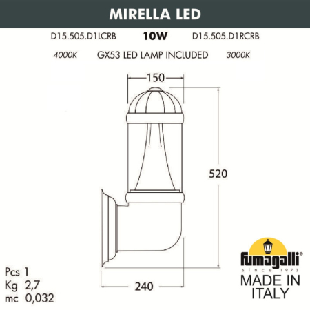 Светильник настенный Fumagalli D15.505.000.BXD1L.CRB