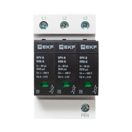 Ограничитель перенапряжения имп. ОПВ-В/3P In 30кА 400В EKF opv-b3
