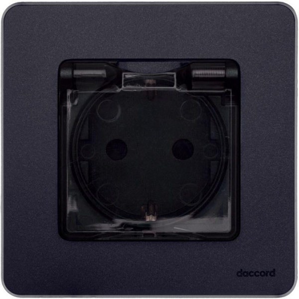 Розетка 1-м СП Inspiria 16А IP44 250В 2P+E защ. шторки с крышкой немецк. стандарт механизм антрацит IEK 673743