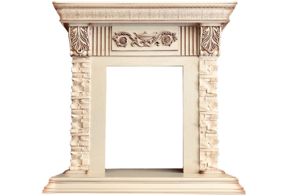 Royal Flame Каминокомплект Luxemburg (каменный) - Сланец/Cлоновая кость с патиной с очагом Majestic FX M Brass