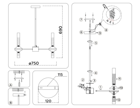 Люстра на штанге Ambrella Light LH55353