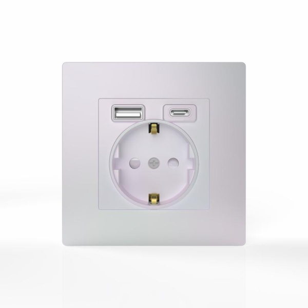 Розетка 1-м СП Pixel IP20 с заземл. с 2-мя заряд. устр. USB тип A+C механизм перламутр. TOKOV ELECTRIC TKE-PX-R1U2AC-C04