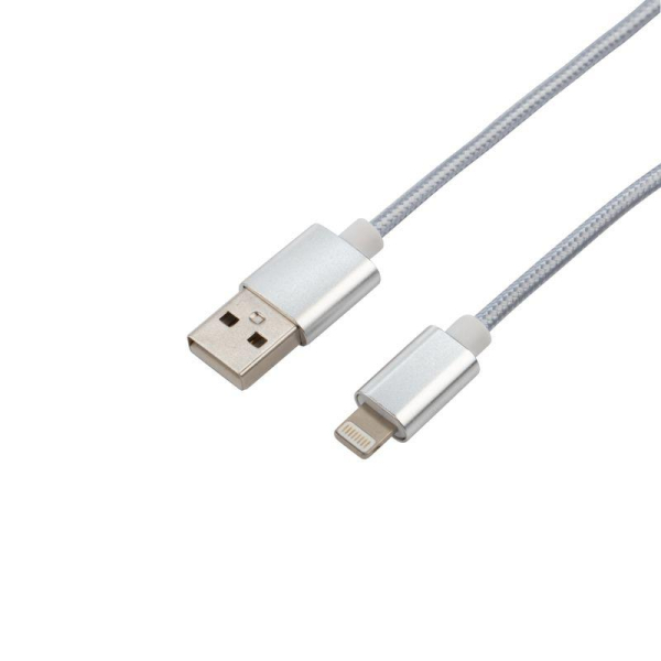 Кабель USB-Lightning 1м серебристая нейлоновая оплетка Rexant 18-7051