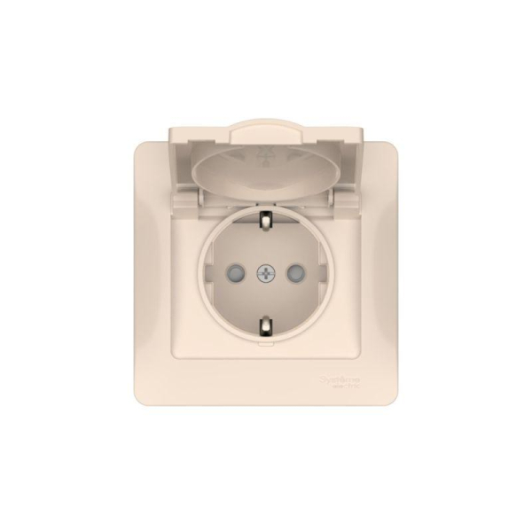 Розетка Glossa 16А IP20 с заземл. защ. шторки с крышкой быстрозажим. клем. в сборе беж. SE GSL000246S