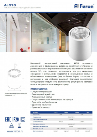 Накладной светильник Feron 29891