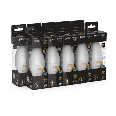 Лампа светодиодная Black 7Вт свеча 3000К тепл. бел. E14 560лм диммир. GAUSS 103101107-D