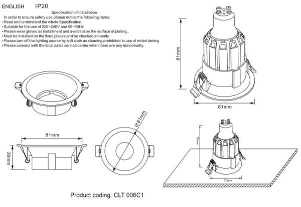 Встраиваемый светильник Crystal Lux CLT 006C1 BL