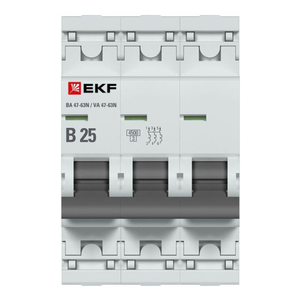 Выключатель автоматический модульный 3п B 25А 4.5кА ВА 47-63N PROxima EKF M634325B