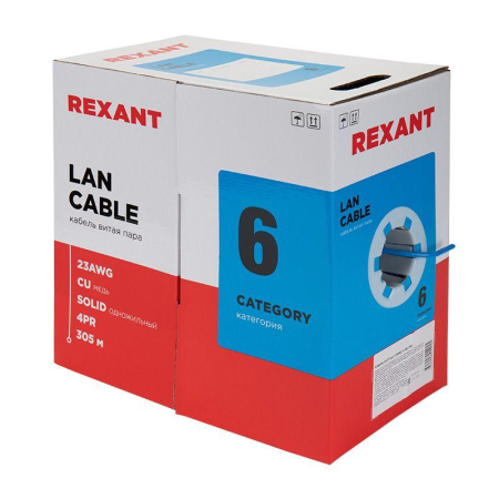 Кабель витая пара U/UTP кат.6 4х2х23AWG solid CU PVC син. (м) Rexant 01-0047