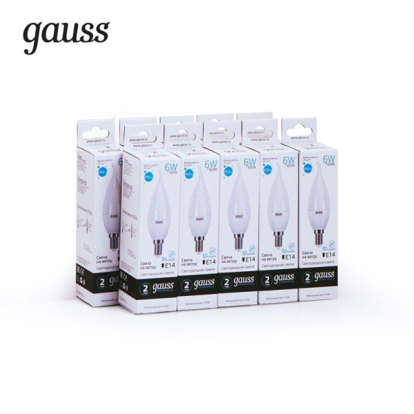 Лампа светодиодная Elementary 6Вт свеча на ветру 4100К нейтр. бел. E14 450лм GAUSS 34126