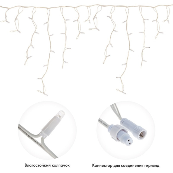 Гирлянда светодиодная Бахрома (Айсикл) 5х0,7м 152 LED ТЕПЛЫЙ БЕЛЫЙ белый каучук 2,3мм IP67 постоянное свечение 230В нужен блок 315-001 NEON-NIGHT