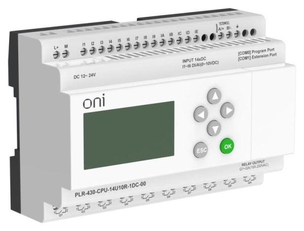 Модуль ЦПУ ПЛК 430 8 DI 6 UI (0-10В/DI) 10 RO 24В DC с экраном ONI PLR-430-CPU-14U10R-1DC-00