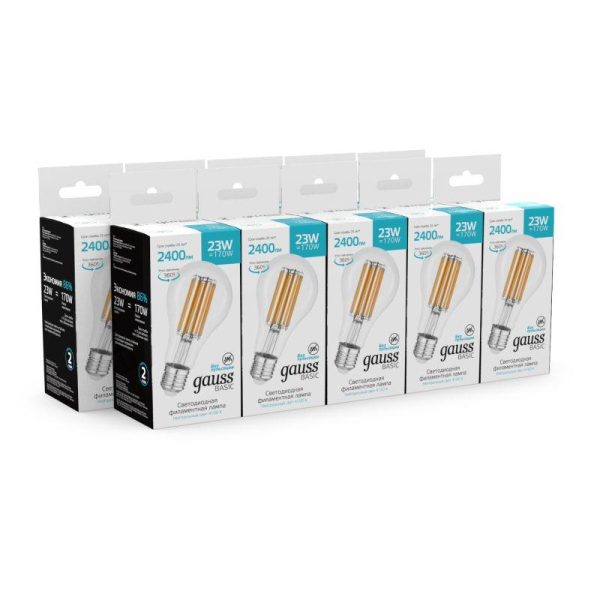 Лампа светодиодная филаментная Basic Filament А70 23Вт 4100К Е27 2400лм GAUSS 40712232