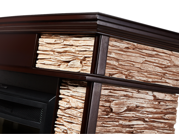 Портал Firelight Scala 25 камень сланец скалистый бурый, шпон тёмный дуб