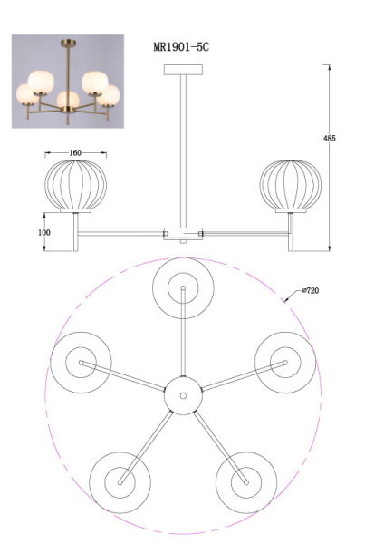 Люстра на штанге MyFar MR1901-5C