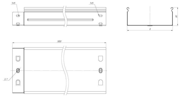 Лоток листовой неперфорир. 500х80 L3000 сталь 1мм EKF L8050000