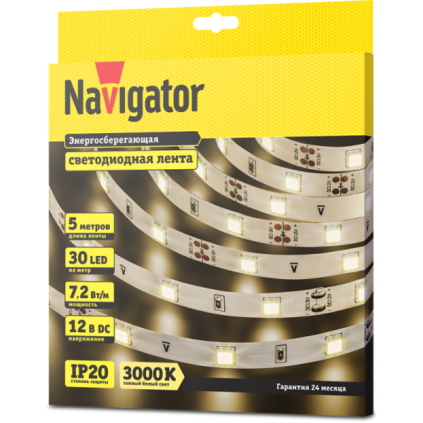 Лента светодиодная 71 414 NLS-5050WW30-7.2 IP20 12B R5 7.2Вт/м (уп.5м) Navigator 71414