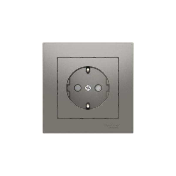Розетка AtlasDesign 16А с заземл. защ. шторки быстрозажим. клем. в сборе сталь SE ATN000944S