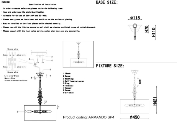 Подвесная люстра Crystal Lux ARMANDO SP4 CHROME