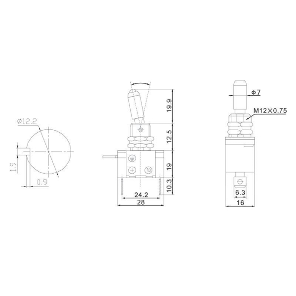 Тумблер 24В 20А (3c) ON-OFF 1п LED подсветка красн. (ASW-07D) Rexant 36-4360